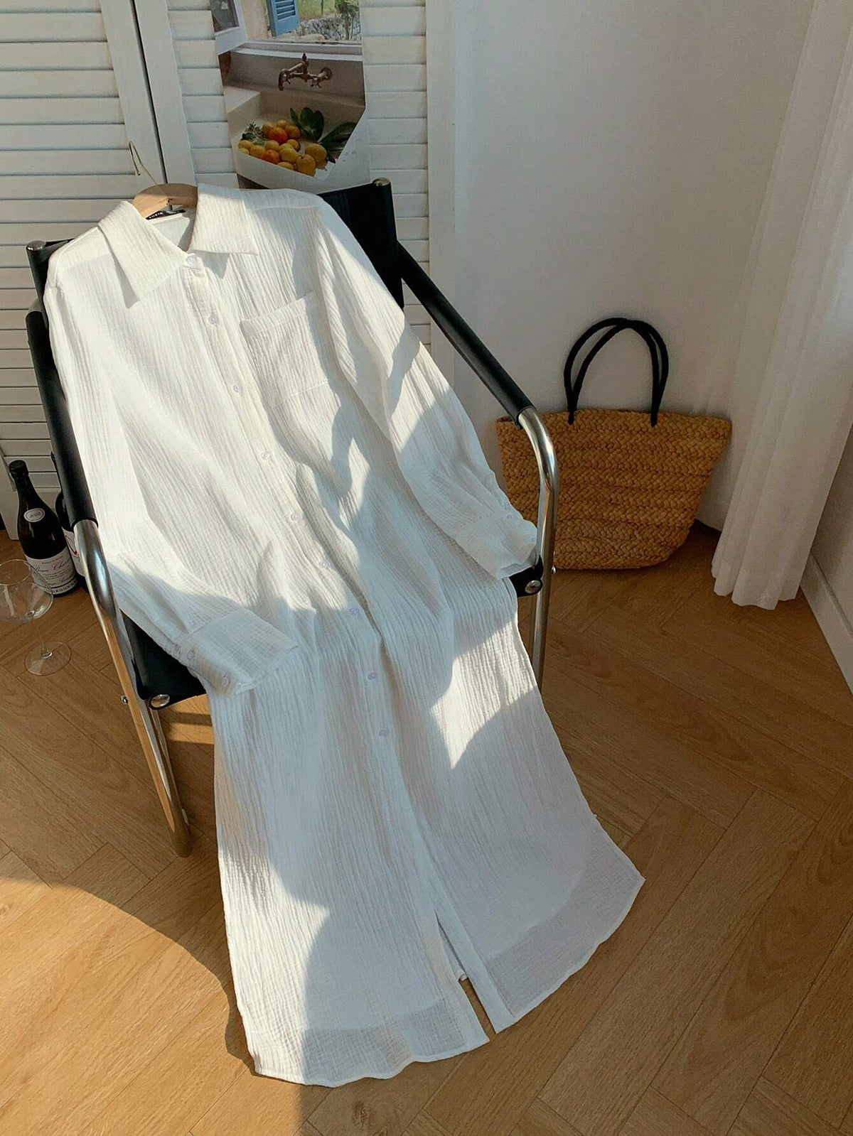 White Woven Long Sleeve Dress For Women