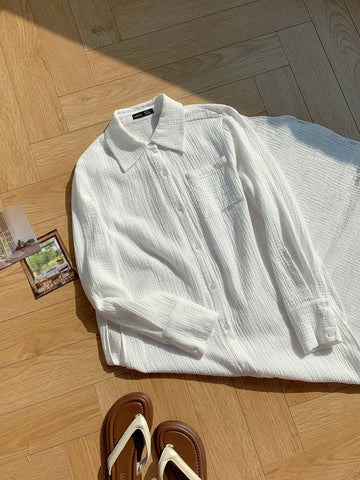 White Woven Long Sleeve Dress For Women