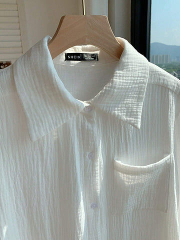 White Woven Long Sleeve Dress For Women