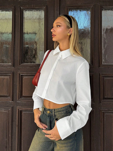 EZwear White Woven Shirt, Simple, Fashionable, Casual, Everyday Wear