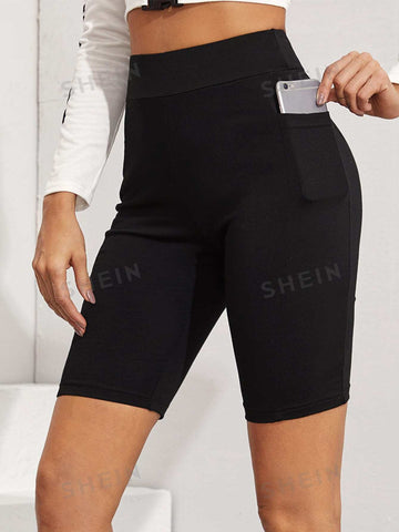 EZwear Wide Waistband Patch Pocket Biker Shorts