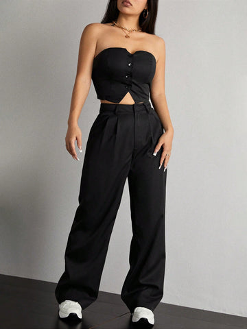 Women'S Bandeau Top And Straight Pants Set