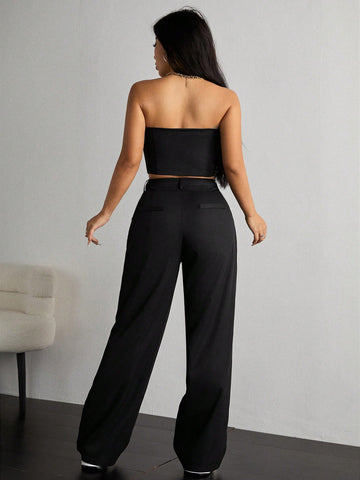 Women'S Bandeau Top And Straight Pants Set