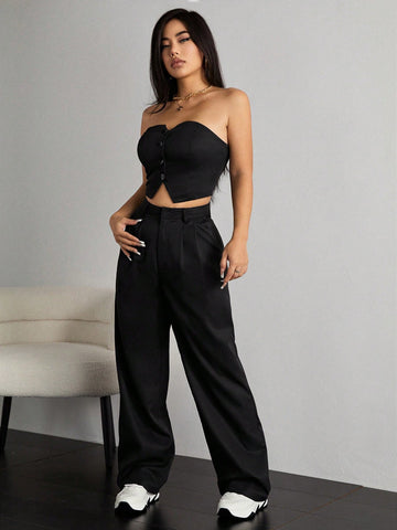 Women'S Bandeau Top And Straight Pants Set