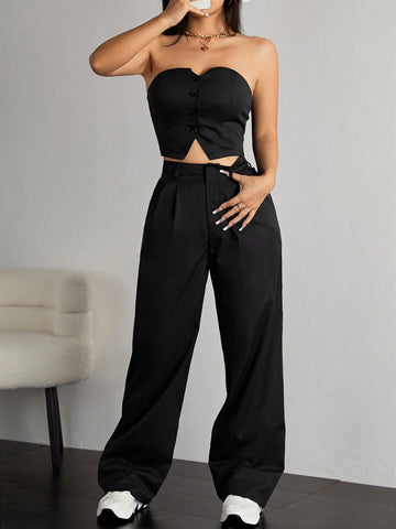 Women'S Bandeau Top And Straight Pants Set