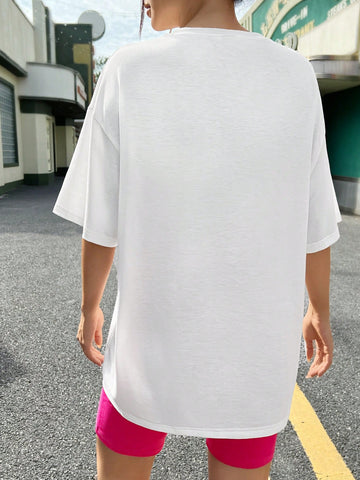 Women'S Bear Print Slogan T-Shirt And Shorts Set