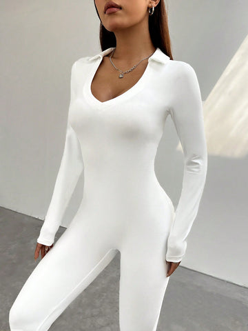 Women'S Collar Long Sleeve Unitard Jumpsuit