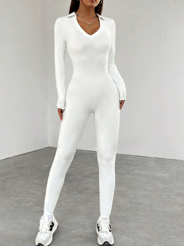 Women'S Collar Long Sleeve Unitard Jumpsuit