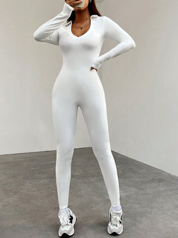 Women'S Collar Long Sleeve Unitard Jumpsuit