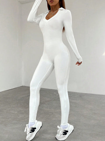 Women'S Collar Long Sleeve Unitard Jumpsuit
