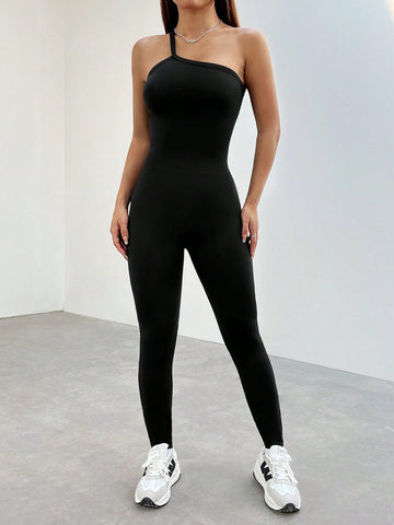 Women'S One Shoulder Tight-Fitting Jumpsuit