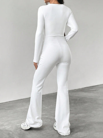 Women'S Round Neck Wide-Leg Jumpsuit