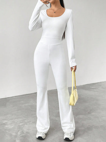 Women'S Round Neck Wide-Leg Jumpsuit