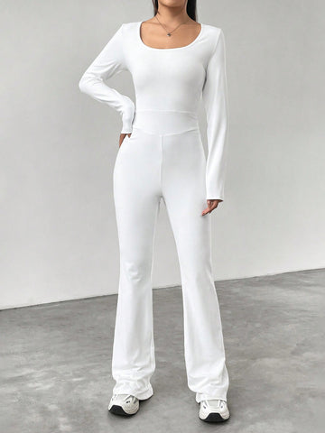 Women'S Round Neck Wide-Leg Jumpsuit