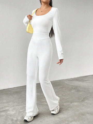 Women'S Round Neck Wide-Leg Jumpsuit