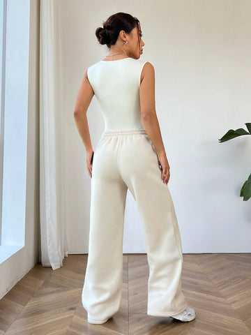 Women'S Sleeveless Jumpsuit With Drawstring Waist Pants Set