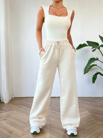 Women'S Sleeveless Jumpsuit With Drawstring Waist Pants Set