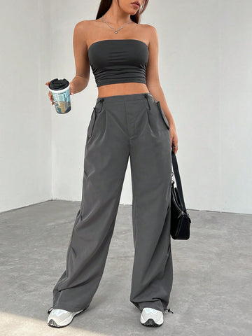Women'S Solid Color Bandeau Top And Long Pants Set