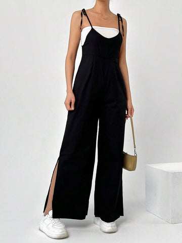 Women'S Solid Color Suspender Jumpsuit