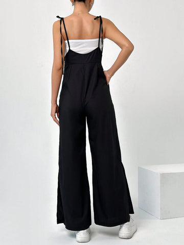 Women'S Solid Color Suspender Jumpsuit