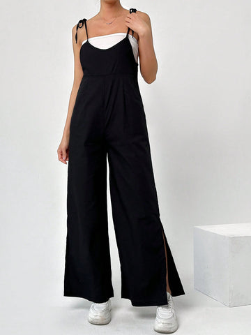 Women'S Solid Color Suspender Jumpsuit