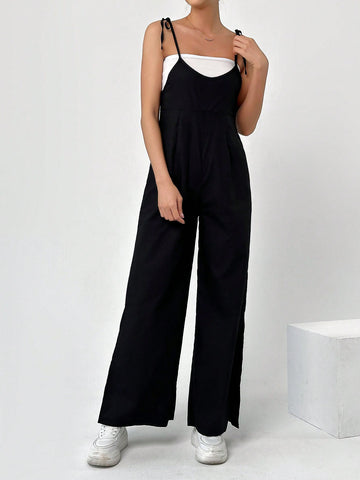Women'S Solid Color Suspender Jumpsuit