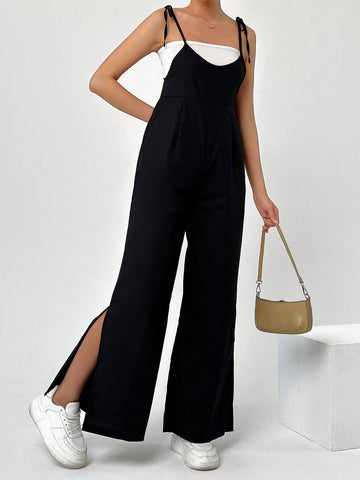 Women'S Solid Color Suspender Jumpsuit