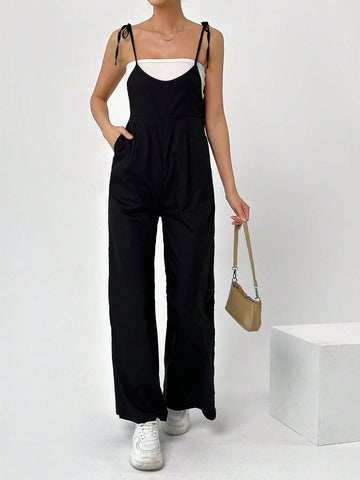 Women'S Solid Color Suspender Jumpsuit