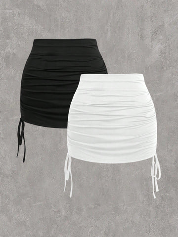 EZwear Women'S Solid Color Tight Fit Drawstring Waist Skirt