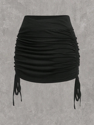 EZwear Women'S Solid Color Tight Fit Drawstring Waist Skirt