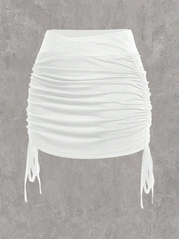 EZwear Women'S Solid Color Tight Fit Drawstring Waist Skirt