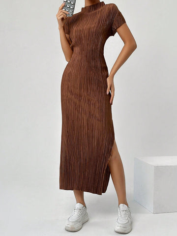 EZwear Women'S Textured Split Stand Collar Dress