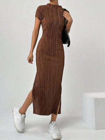 EZwear Women'S Textured Split Stand Collar Dress