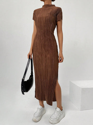 EZwear Women'S Textured Split Stand Collar Dress