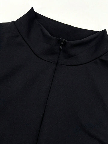 Women'S Zip-Up Front Stand Collar Long Sleeve Bodysuit