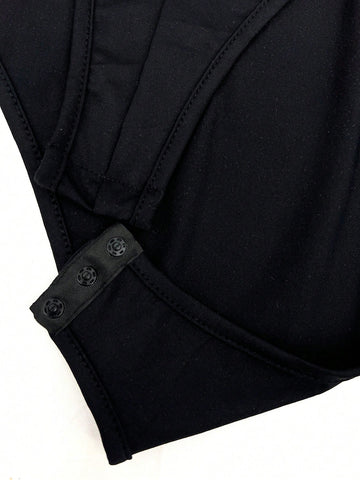 Women'S Zip-Up Front Stand Collar Long Sleeve Bodysuit