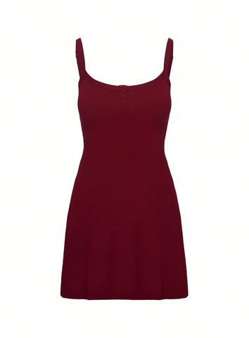 Women Casual Solid Color Strap Mini Dress