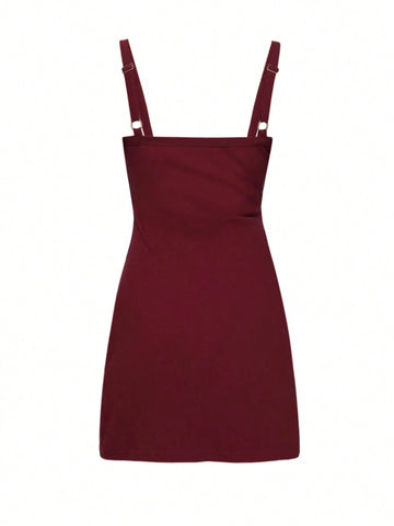 Women Casual Solid Color Strap Mini Dress