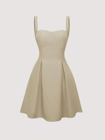 Women Casual Waist Cinched Low-Cut Sleeveless Summer Dress