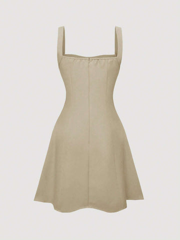 Women Casual Waist Cinched Low-Cut Sleeveless Summer Dress