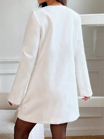 Women Elegant Bowknot Accent Colorblock Patchwork Pocket Casual Mini Dress, Spring/Autumn