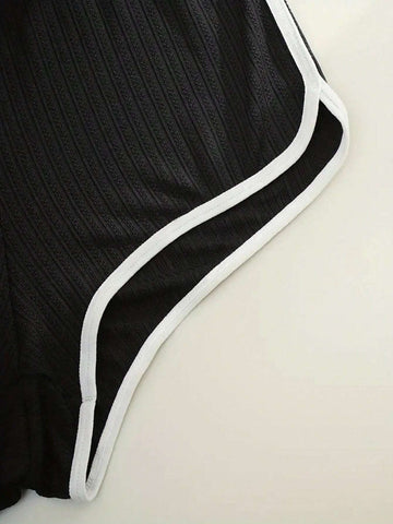 Women Fashion Color Block Trim Cami Top And Shorts Set