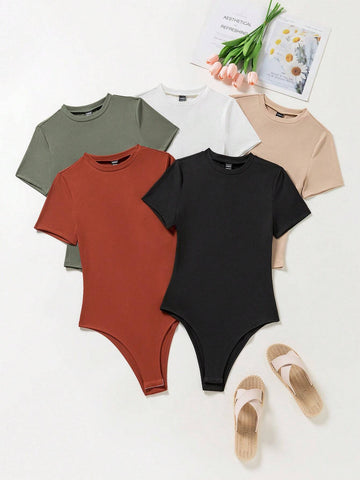 Women Fashion Solid Color Short Sleeve Jumpsuit