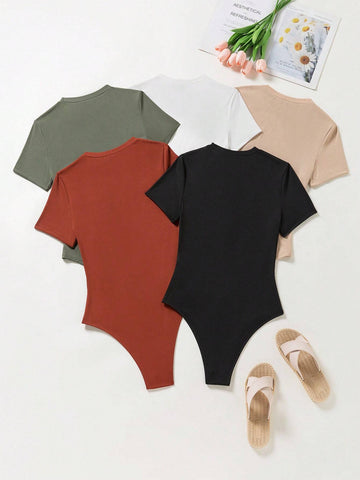 Women Fashion Solid Color Short Sleeve Jumpsuit