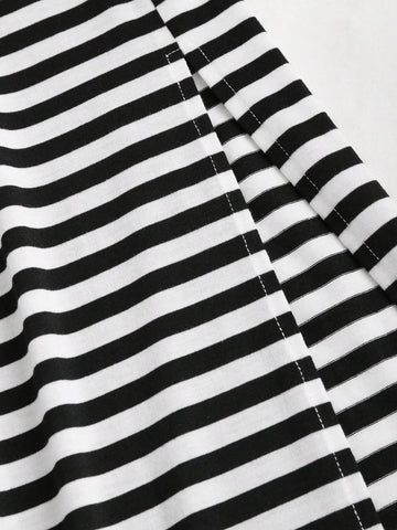 EZwear Women Fashion Striped Printed Slit Drawstring Lace Up Skirt