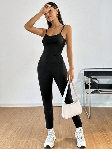 Women Fashionable Sporty Side Striped Tight Sleeveless Jumpsuit