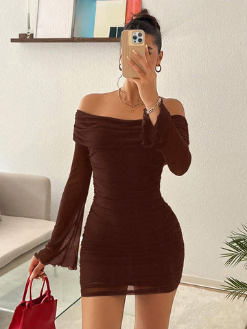 Women Flare Sleeve Off The Shoulder Short Dress