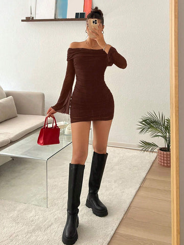 Women Flare Sleeve Off The Shoulder Short Dress