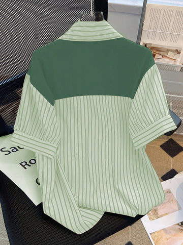 EZwear Women Front-Button Short Sleeve Casual Blouse,