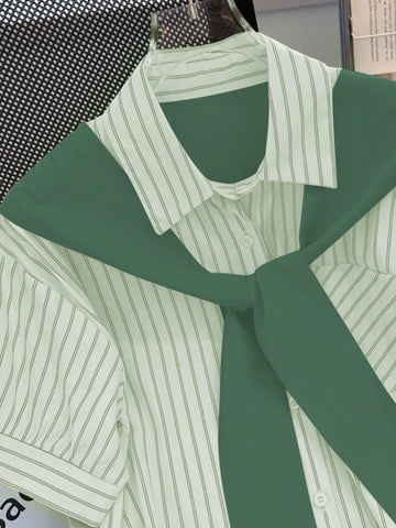 EZwear Women Front-Button Short Sleeve Casual Blouse,